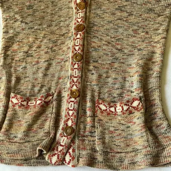 Vintage Button Up Long Sweater, Colorful Basketweave, Coogi-Style Design Size 6